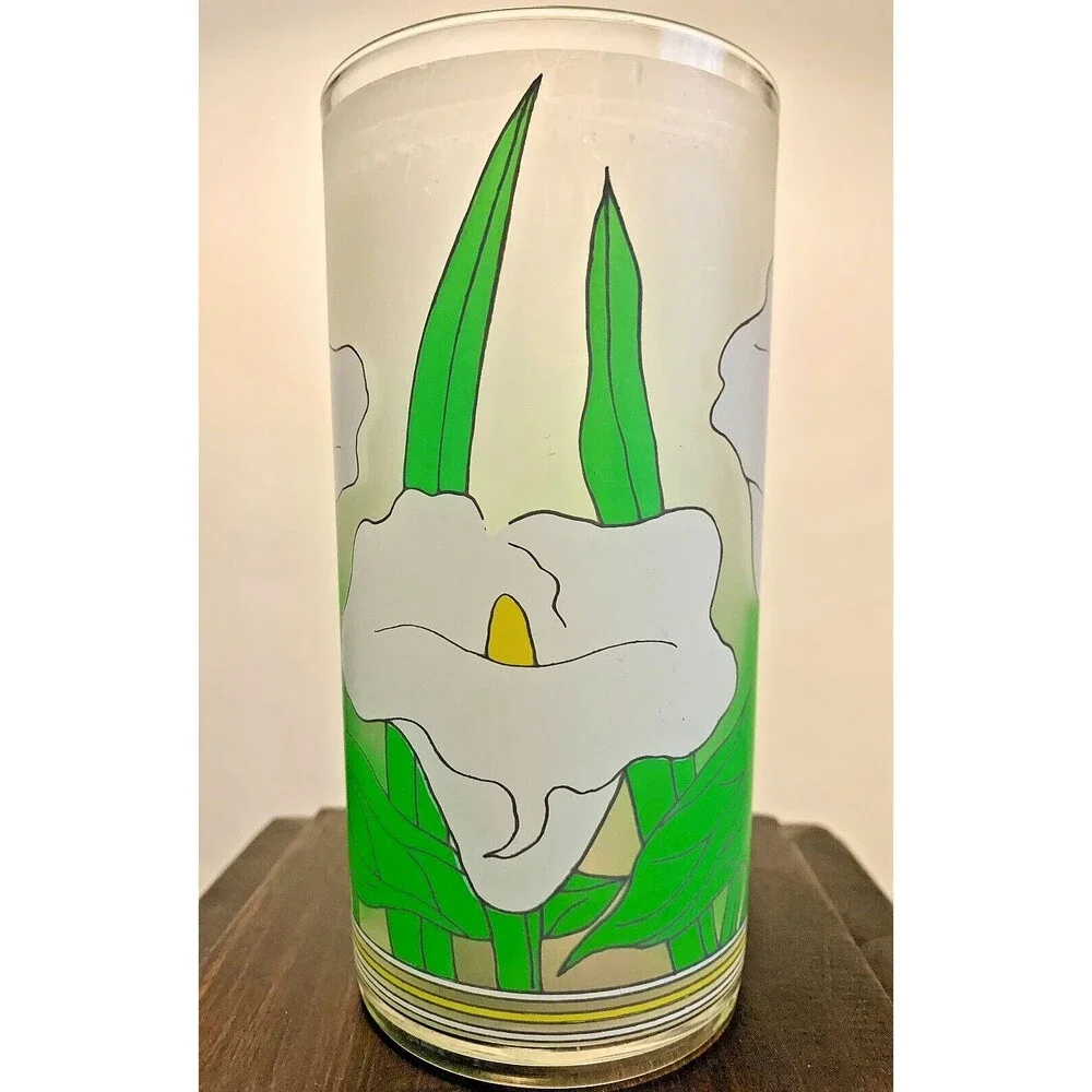 VTG Calla Lily Frosted Tumblers 4 Set 1980s Splash Ware Acrylic Cups 16 oz Retro